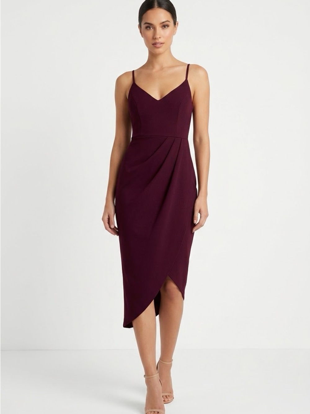 Burgundy Assymetrical Midi Dress